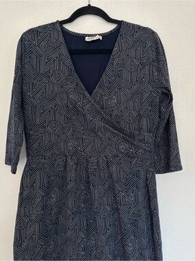 Mata Traders Faux Wrap Blue Geometric Print Dress